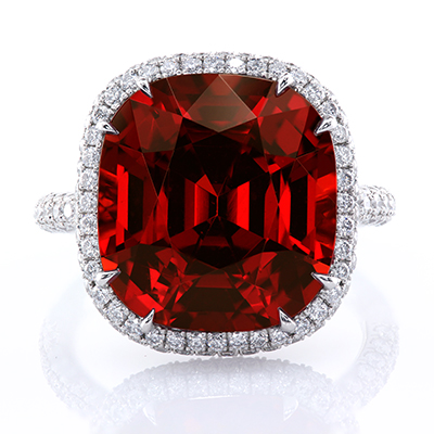 Custom right hand ring with orangy red spessartine garnet by Leon Mege r7212