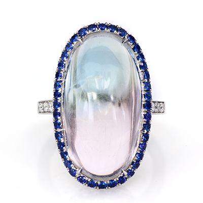 Bi color topaz halo ring with sapphire halo r7352 by Leon Mege