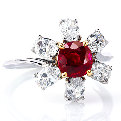 halo ring featuring natural light purple pink lavender Plum spinel r7380 by Leon Megé