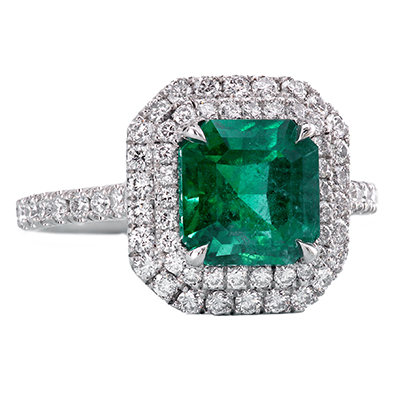 Custom made ring featuring emerald and diamond pave by Leon Megé r7316 1